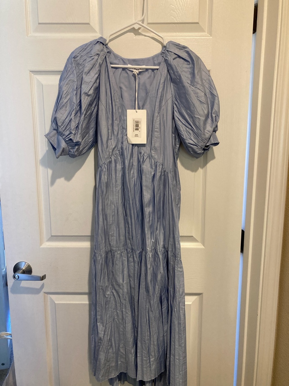 Frame Denim Light Blue Puff-Sleeve Maxi Dress
